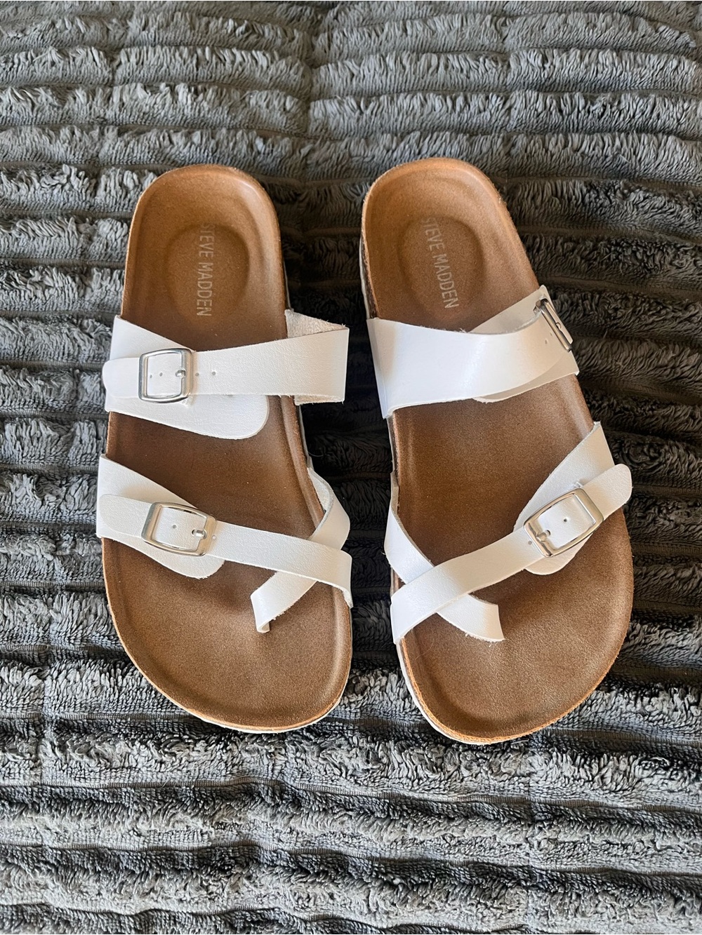 Steve Madden White Double Buckle Cross-Strap Sandals